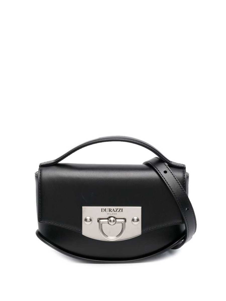 flip-lock leather shoulder bag