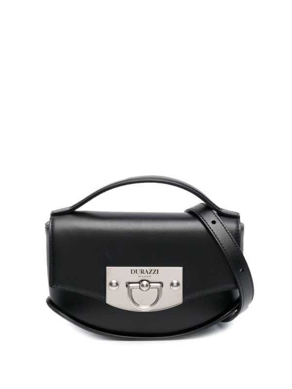 flip-lock leather shoulder bag