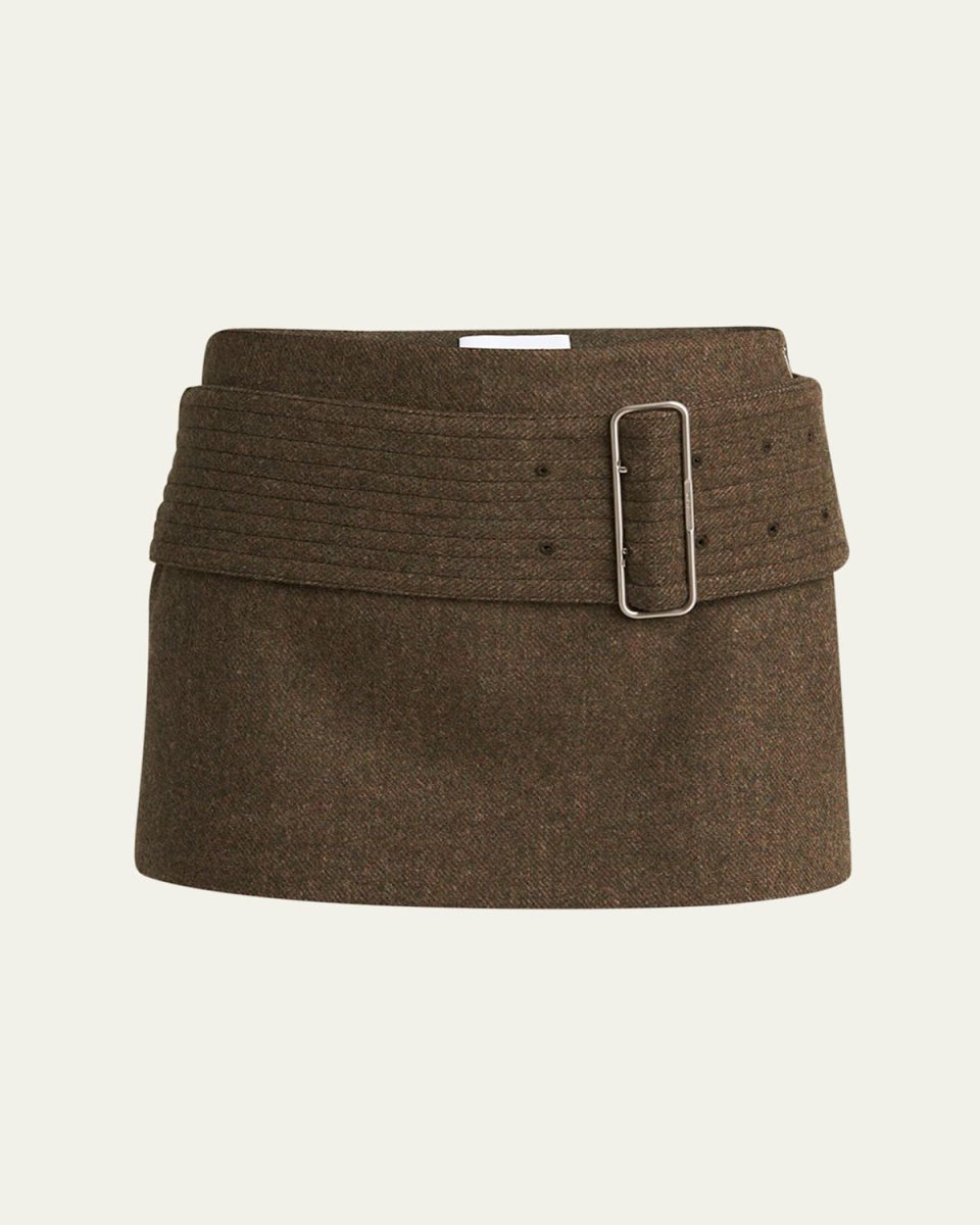 Wool Mini Skirt with Detachable Belt