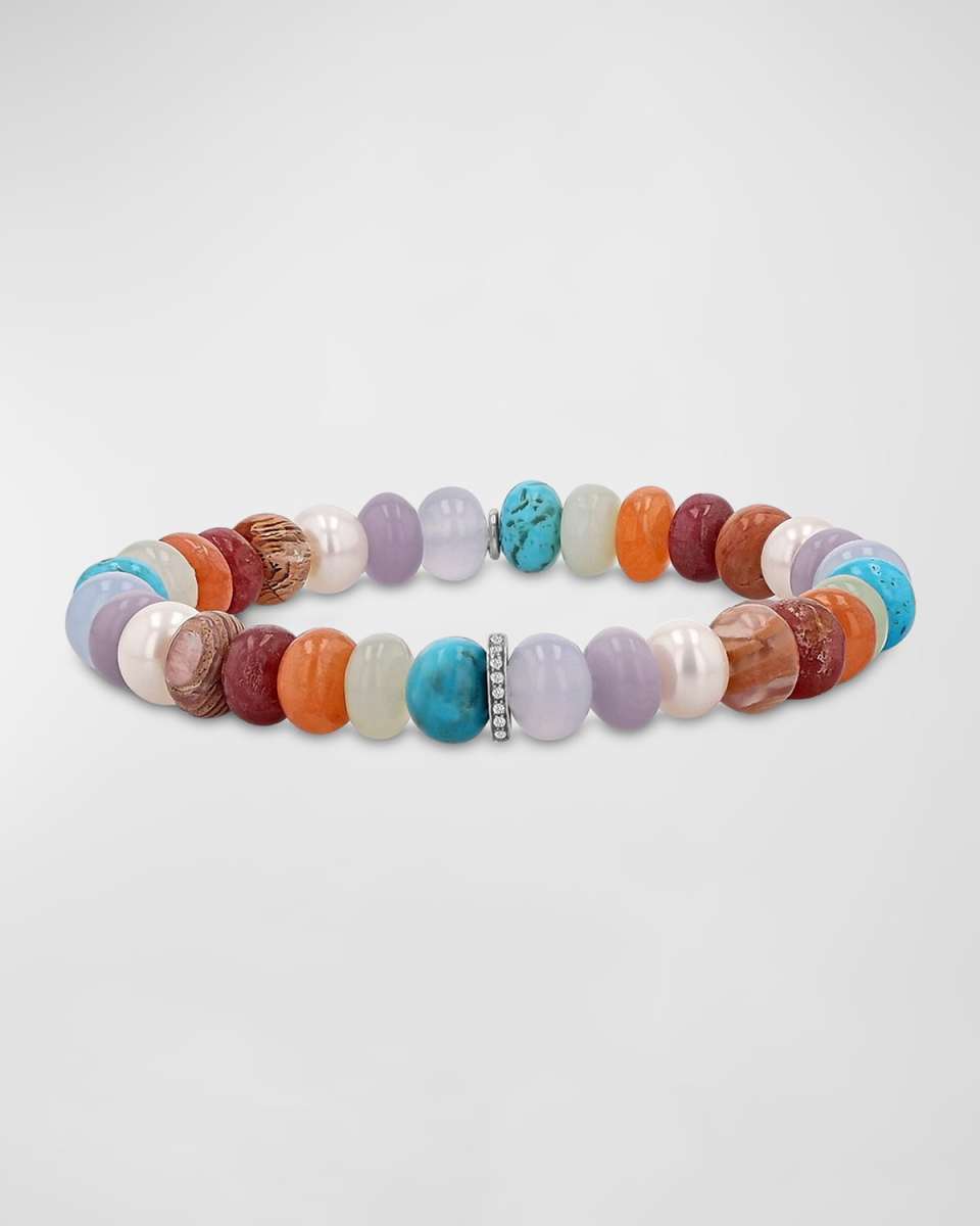 Desert Sundown 8mm Mixed Bead Bracelet with 1 Diamond Rondelle