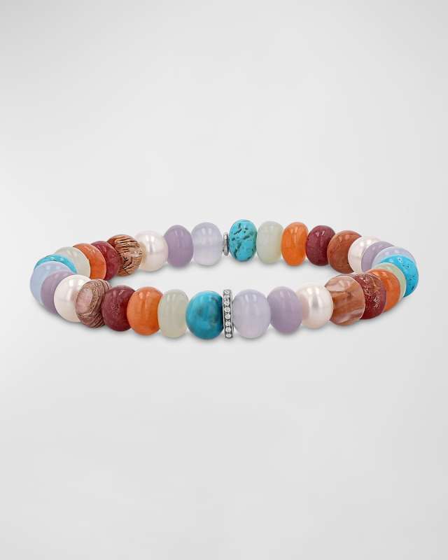 Desert Sundown 8mm Mixed Bead Bracelet with 1 Diamond Rondelle