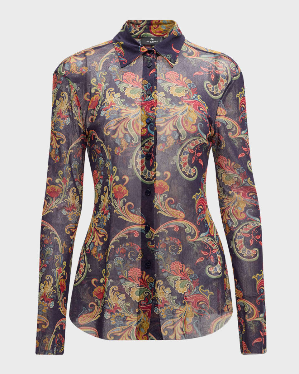 Enchanted Floral Mesh Button-Down Shirt