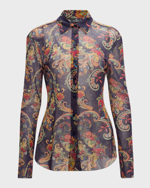 Enchanted Floral Mesh Button-Down Shirt