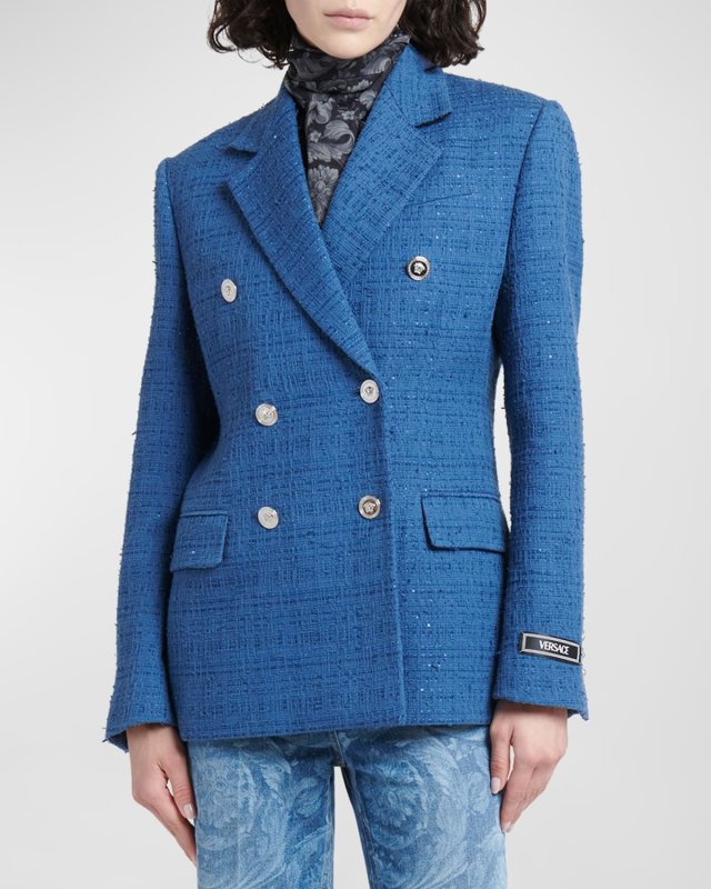 Informal Double-Breasted Tweed Jacket