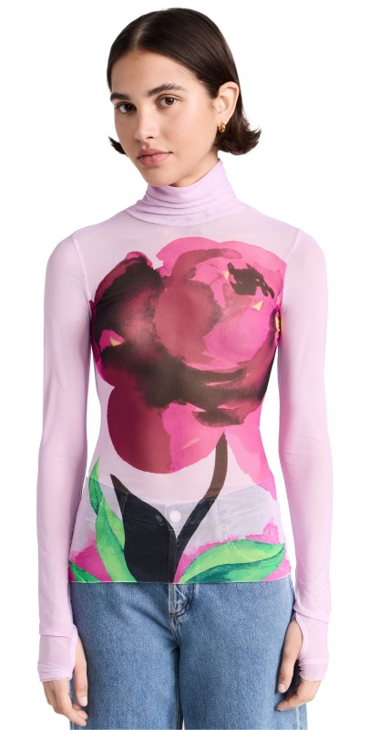 AFRM Zadie Turtleneck Mesh Top Pink Placed Rose