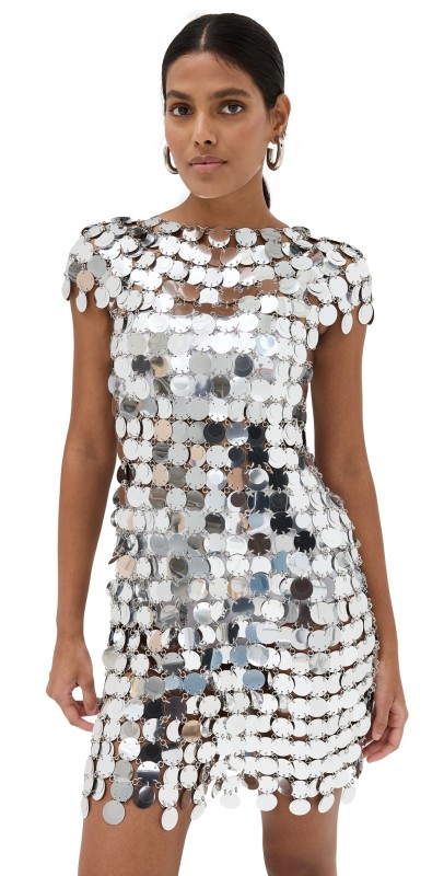 rabanne Iconic Silver Sparkle Discs Dress Silver