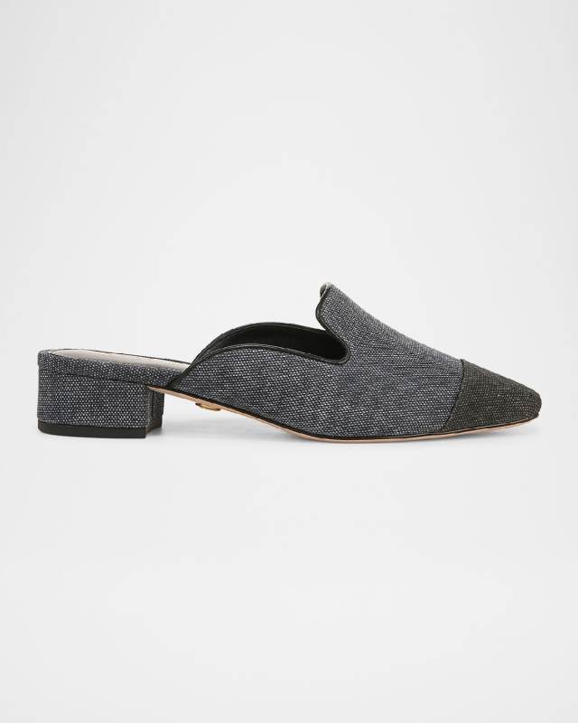 Cecile Bicolor Denim Loafer Mules