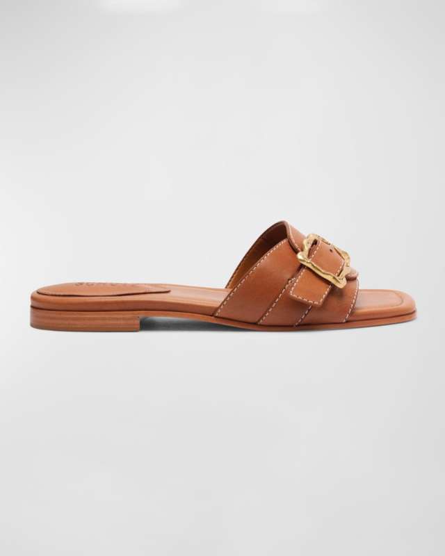 Wavy Leather Buckle Slide Sandals