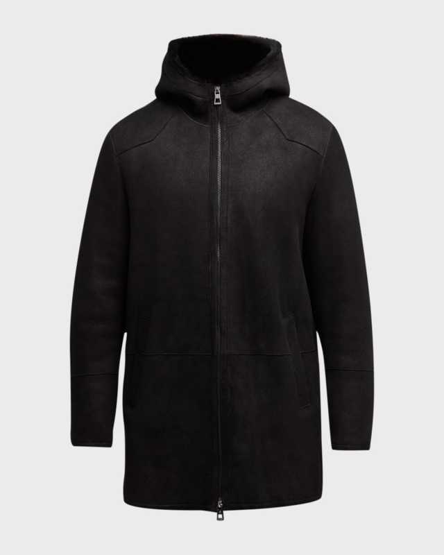 Men's Shearling Lamb Hooded Parka Jacket