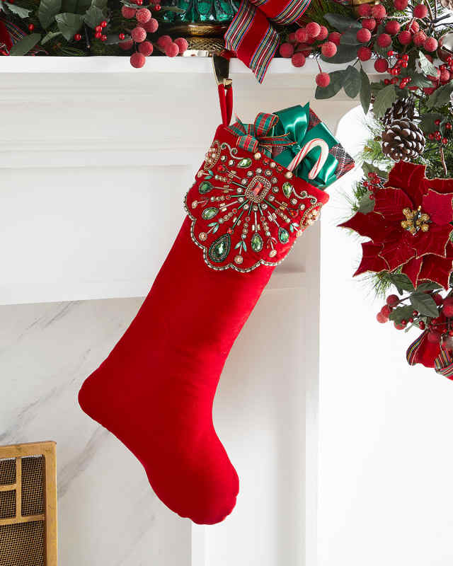 Classic Christmas Stocking with Jeweled Cuff