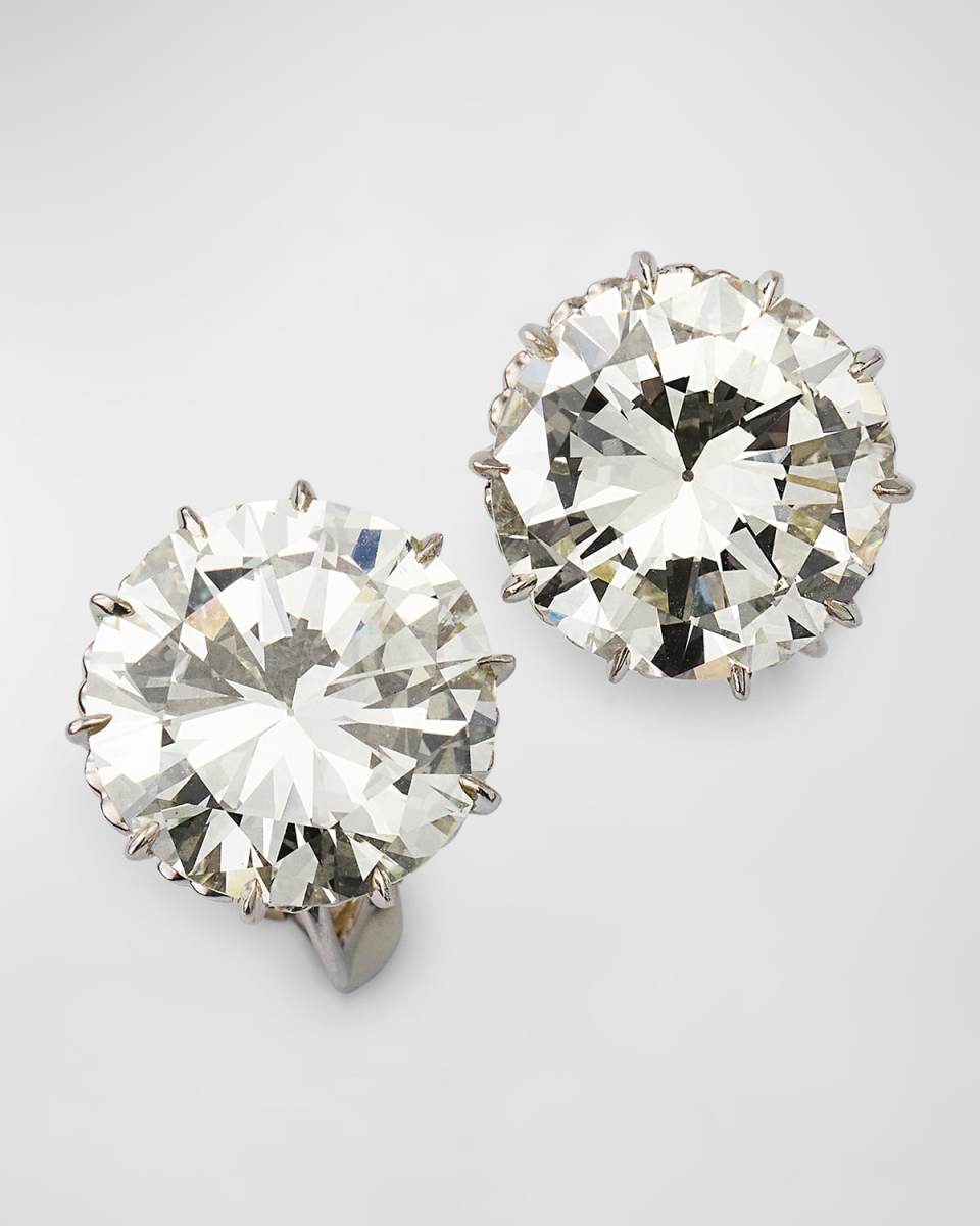 Estate Platinum Filigree Diamond Stud Earrings with 18K White Gold Clip Backs