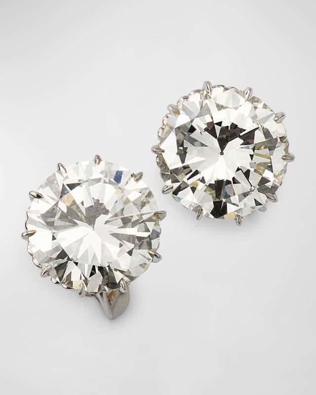 Estate Platinum Filigree Diamond Stud Earrings with 18K White Gold Clip Backs