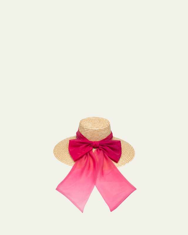 Mirabel Straw Wide-Brim Hat With Organza Bow