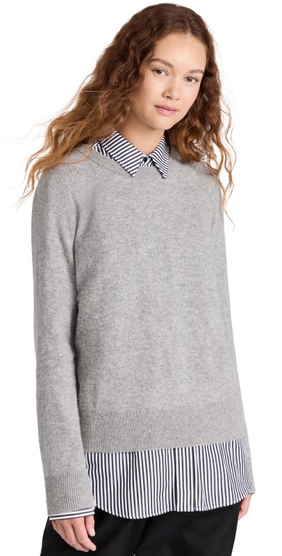 White + Warren Cashmere Long Sleeve Sweatshirt Grey Heather