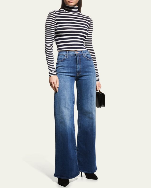 The Knit Stripe Cropped Jersey Turtleneck Top