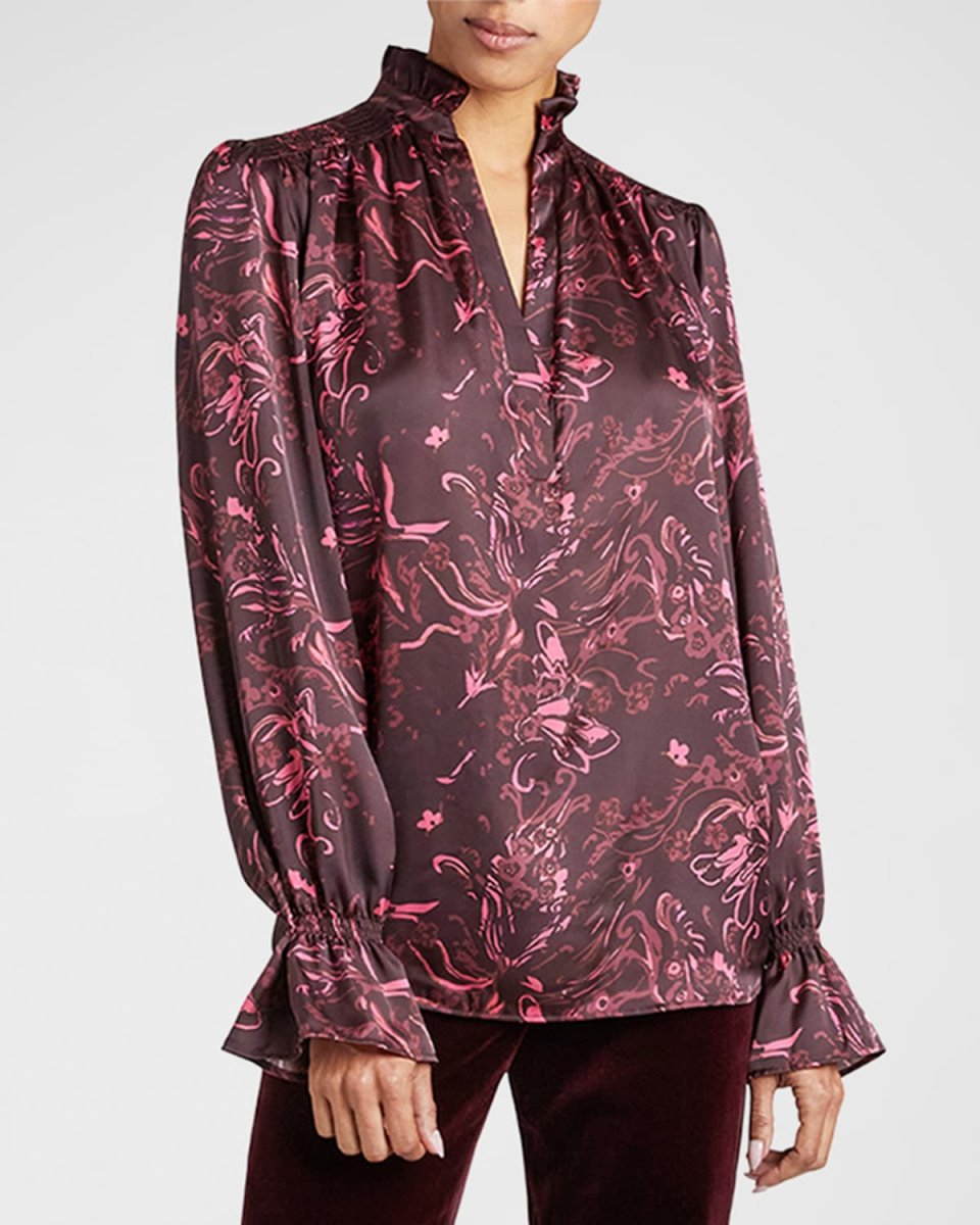 Chelsea Floral-Print Blouson-Sleeve Blouse