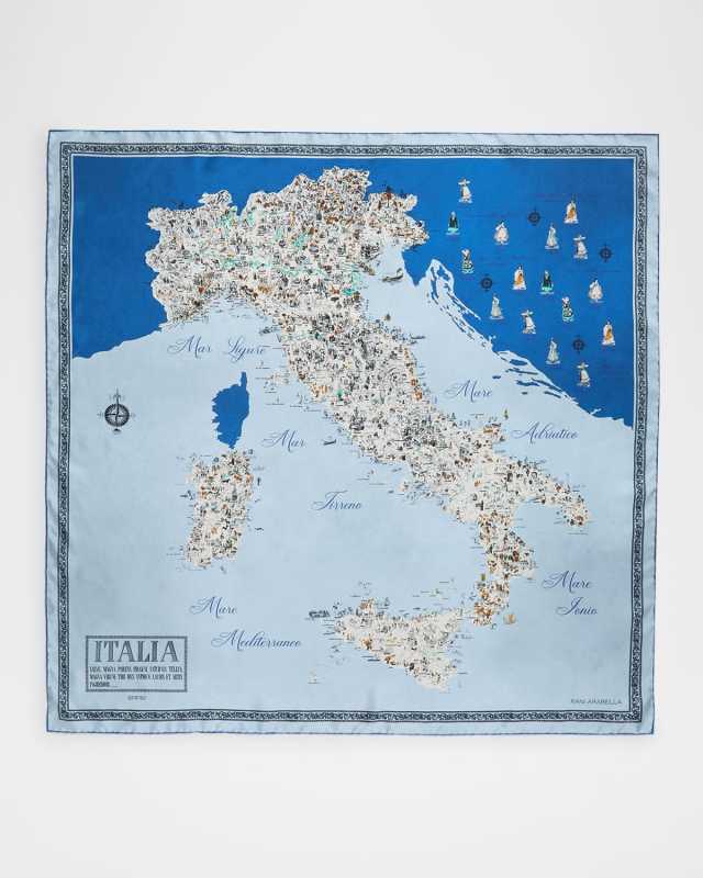Italy Hand-Printed Silk Scarf