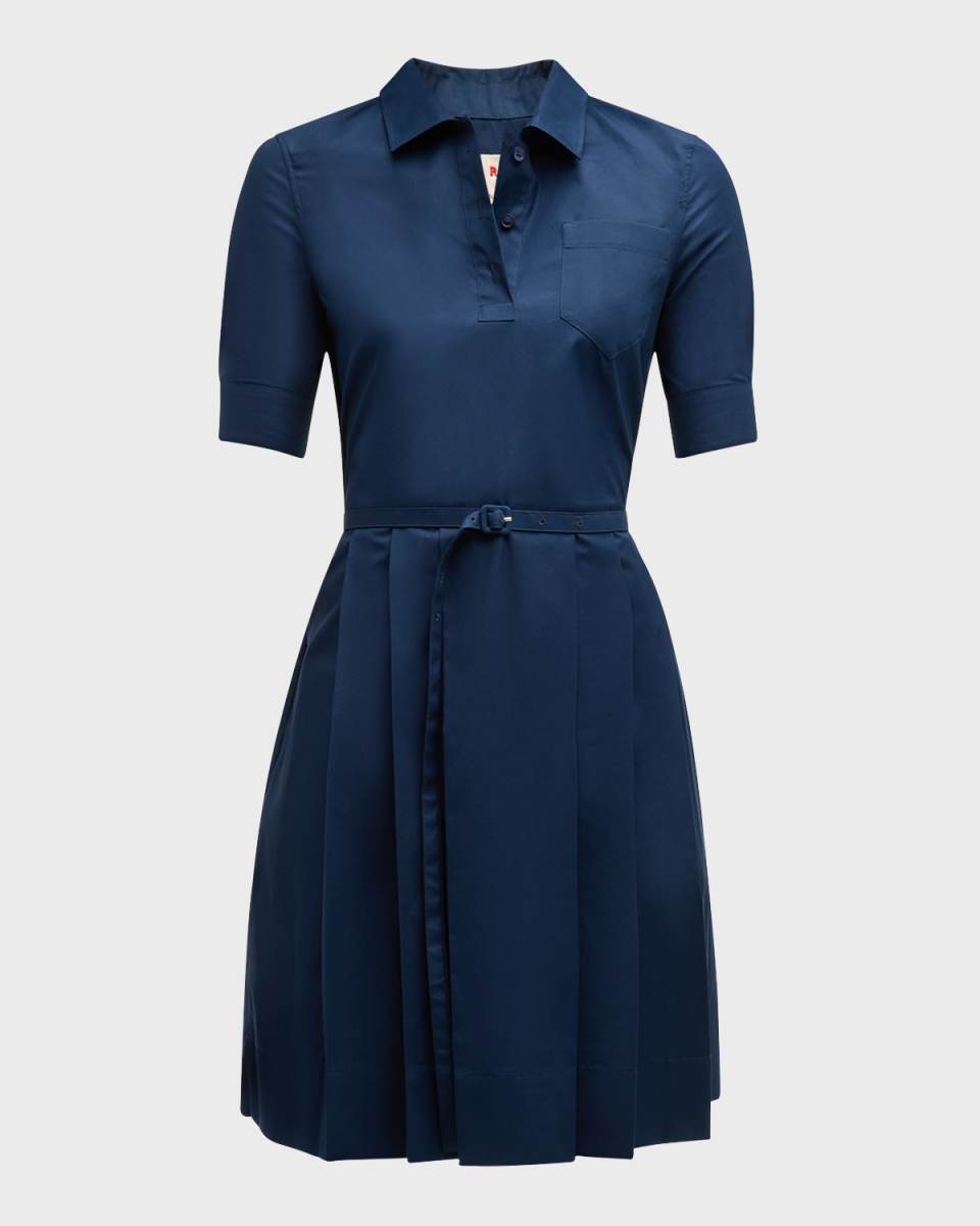 Belted Shirtdress with Pleated Skirt