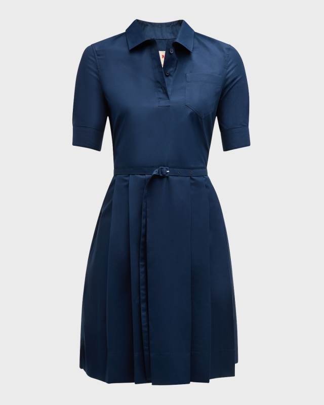 Belted Shirtdress with Pleated Skirt