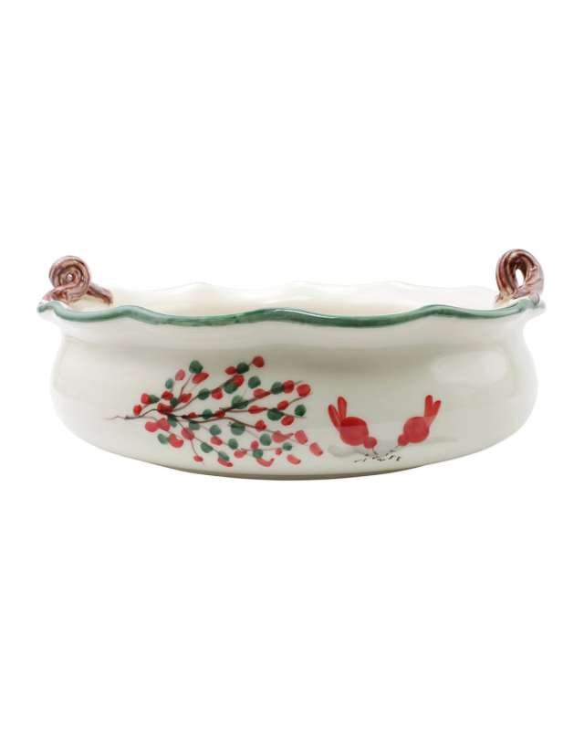 Old St. Nick Handled Scallop Large Bowl with Fireplace