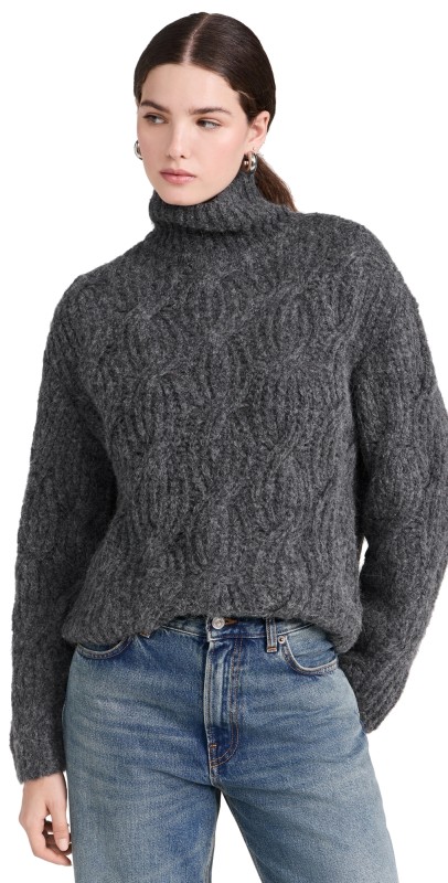 Tanya Taylor Opaline Knit Pullover Dark Heather Grey