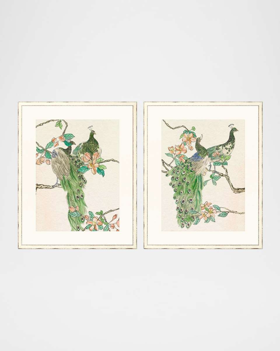 "Emerald Peacock II" Framed Giclees by Melissa Wang, Set of 2