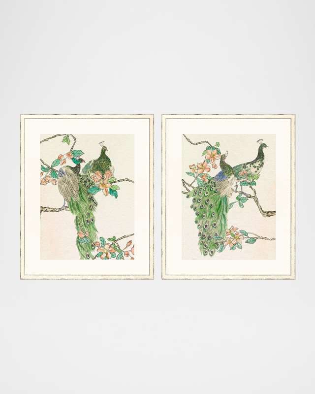 "Emerald Peacock II" Framed Giclees by Melissa Wang, Set of 2