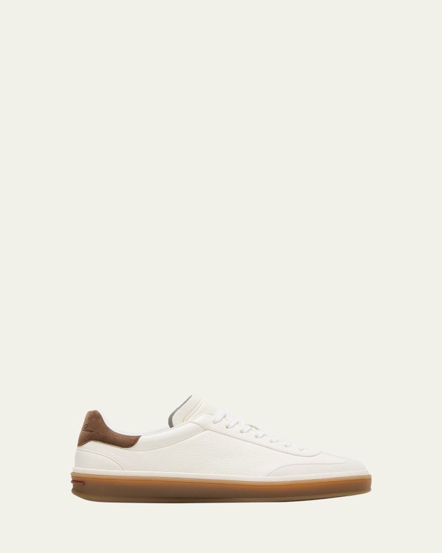Mixed Leather Low-Top Tennis Sneakers