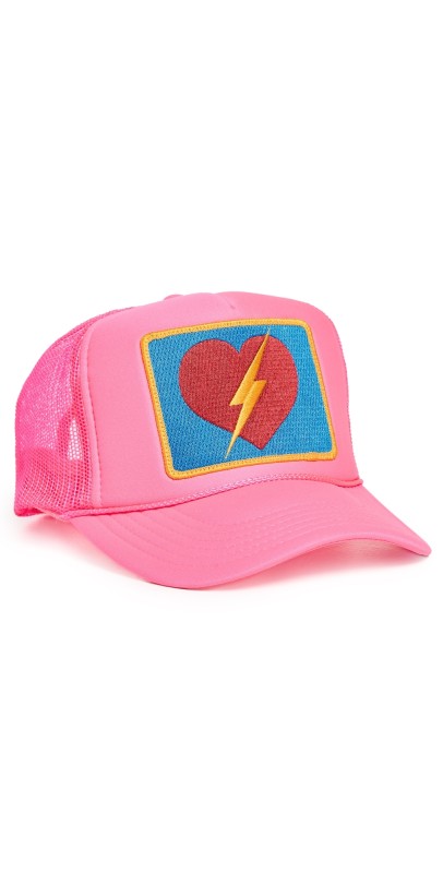 Aviator Nation Bolt Heart Trucker Hat Neon Pink