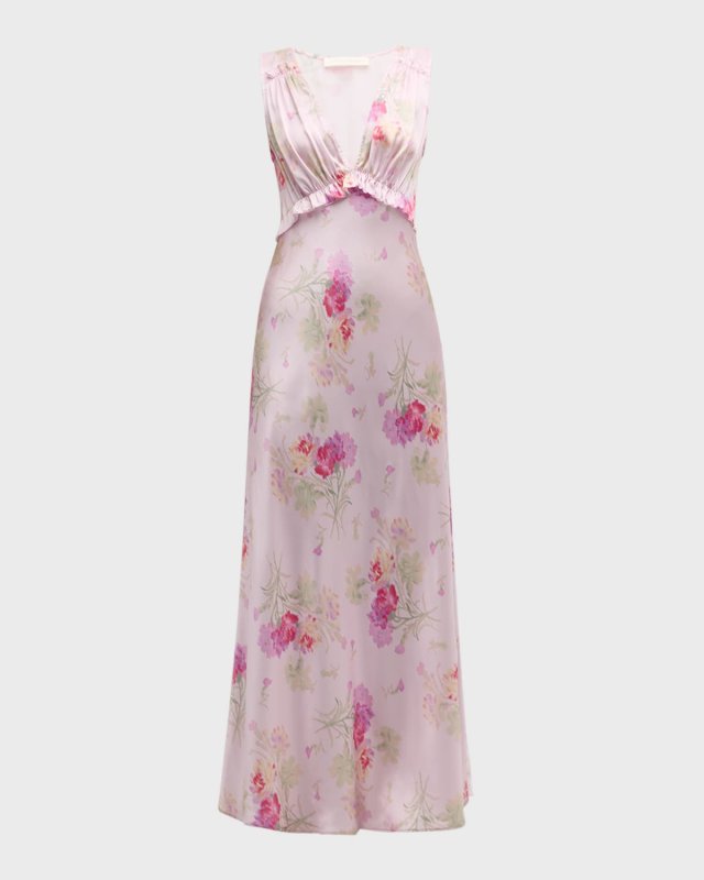 Suniva Sleeveless Floral Silk V-Neck Midi Dress