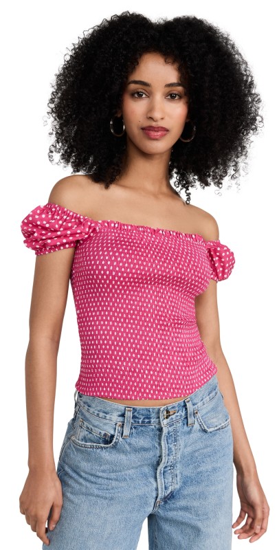 CAROLINE CONSTAS Malta Top Fuchsia White Mini Polka Dot