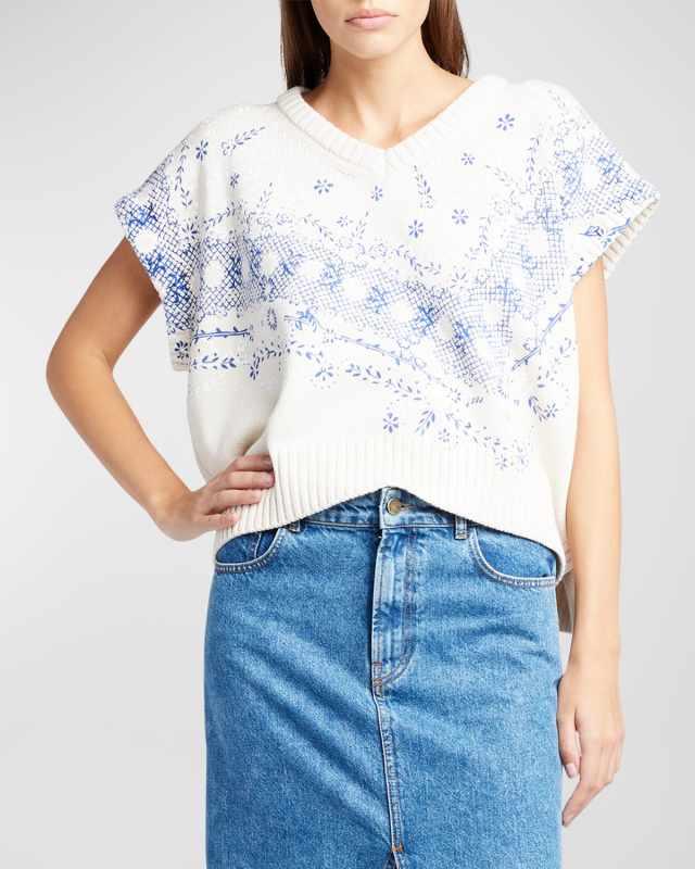 Printed Short-Sleeve Sweater