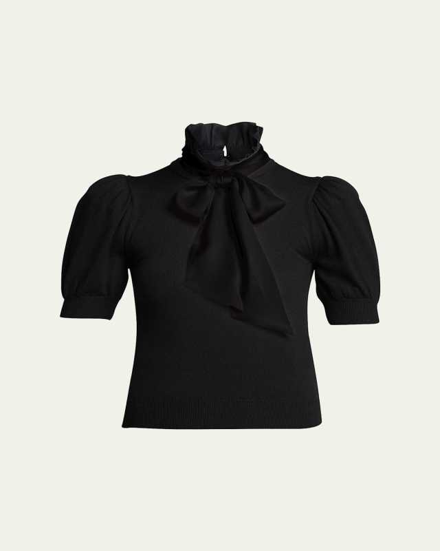 Chase Puff-Sleeve Ruffle-Neck Sweat