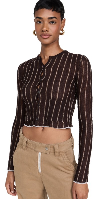 MM6 Maison Margiela Pinstripe Cardigan Dark Brown/Beige