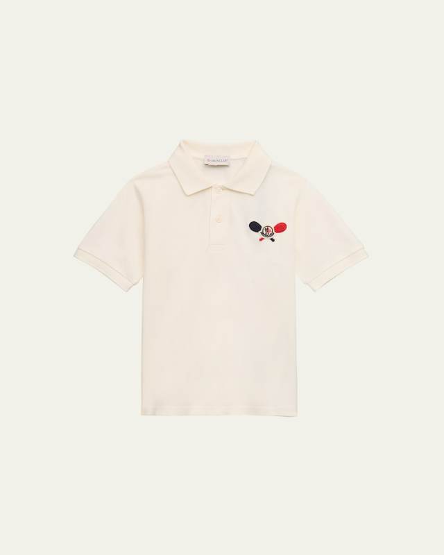 Boy's Short-Sleeve Logo Polo Shirt, Size 8-14