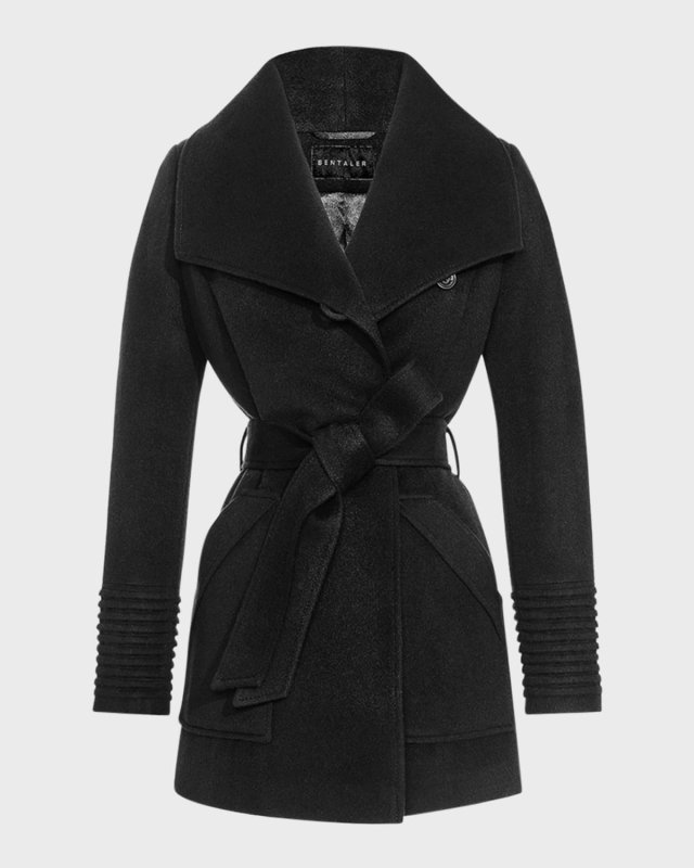 Belted Wide-Collar Wrap Coat