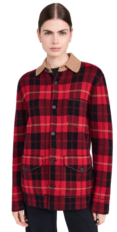 Guest in Residence Tartan Industry Jacket In Cashmere Blend True Red Combo