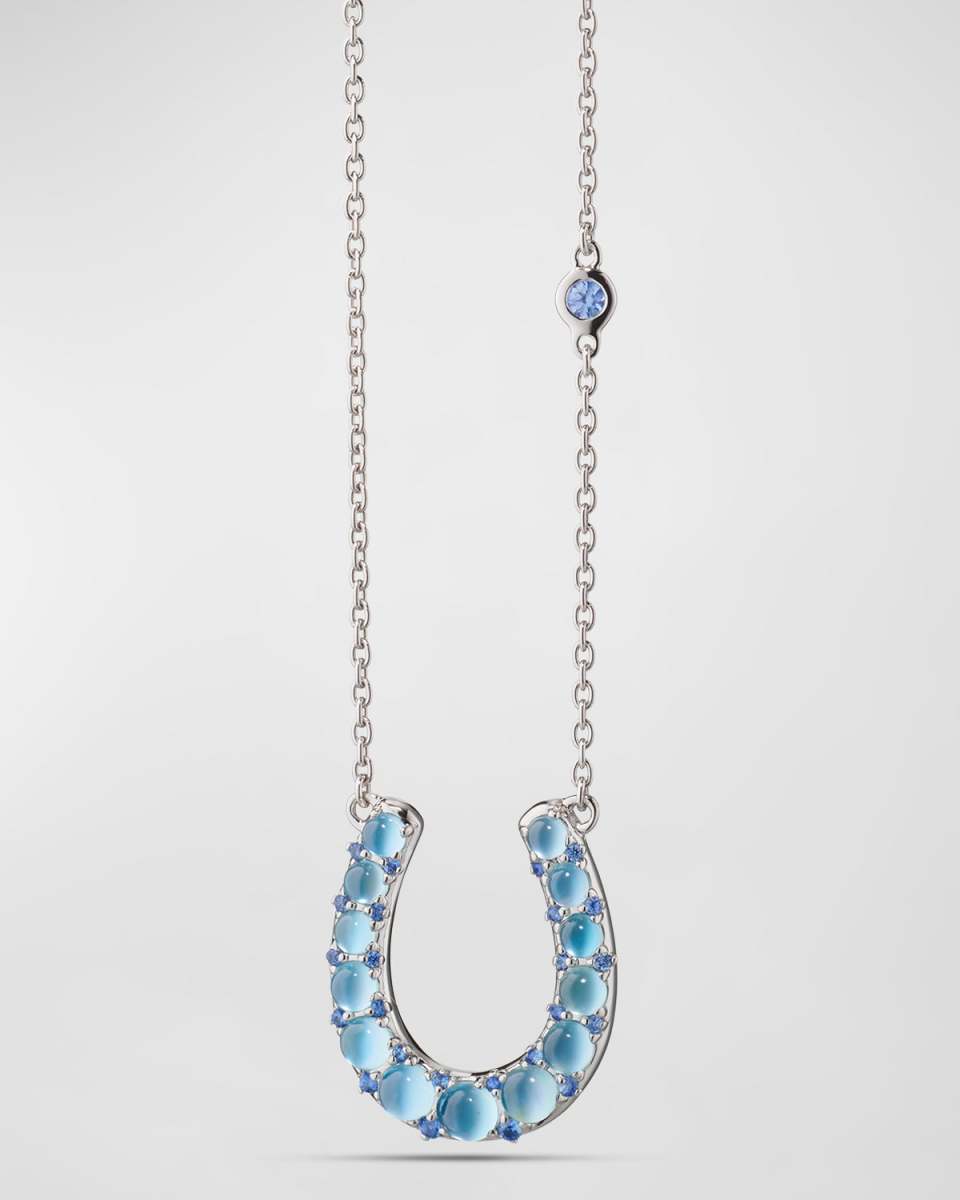 Sterling Silver Horseshoe Necklace with Topaz, Mother-of-Pearl, and Sapphire