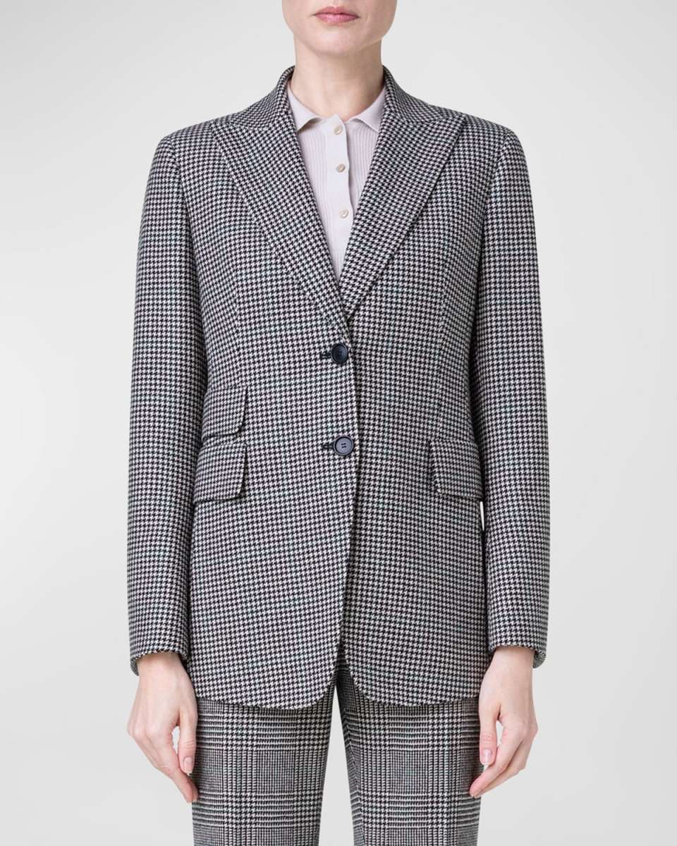 Pied-De-Poule Cashmere Blazer Jacket