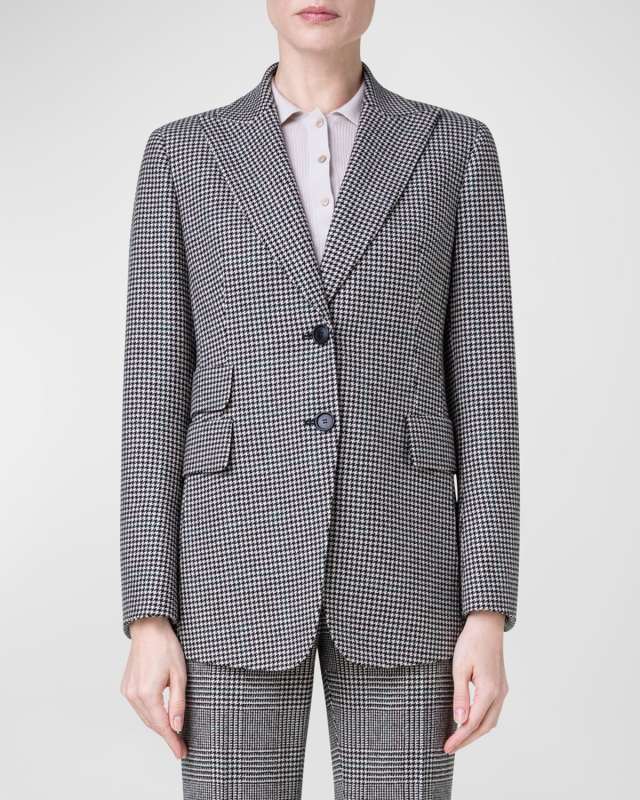 Pied-De-Poule Cashmere Blazer Jacket