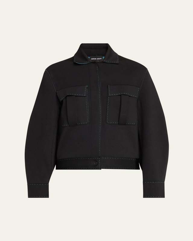 Double-Stitch Silk Viscose Utility Bomber Jacket