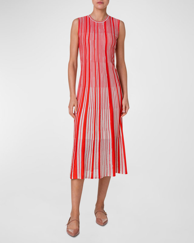 Jacquard Asagao Stripes Knit Midi Dress