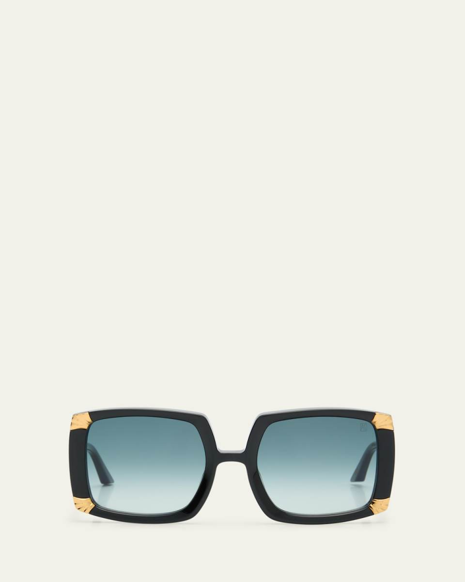 Strawberry Moon Square Black Acetate & Gold-Plated Steel Sunglasses