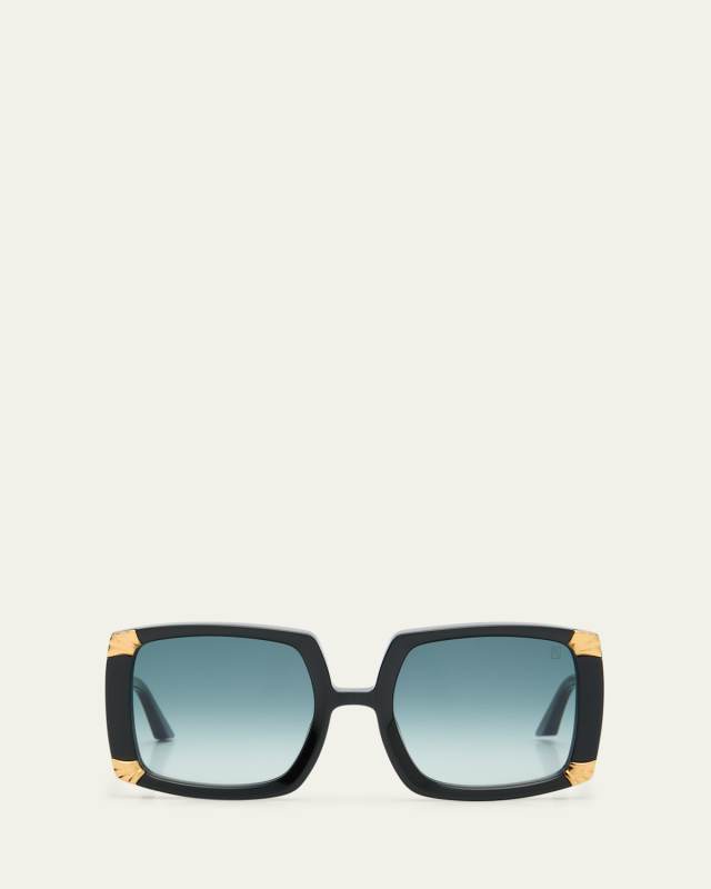 Strawberry Moon Square Black Acetate & Gold-Plated Steel Sunglasses