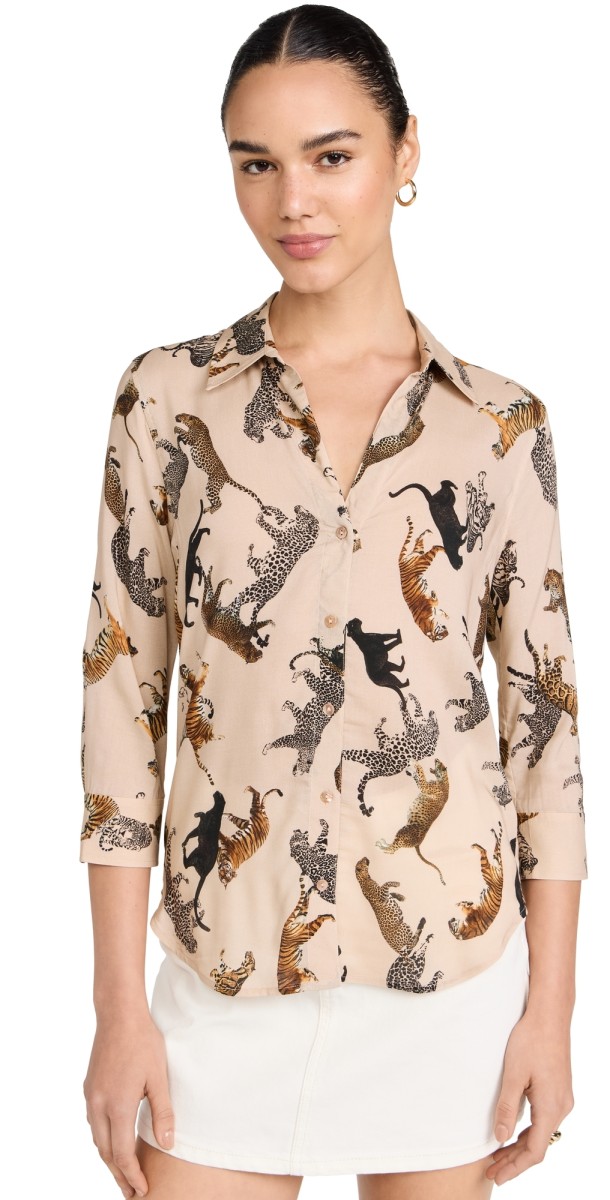 L'AGENCE Camille 3/4 Sleeve Blouse Taupe Multi Mix Tigers