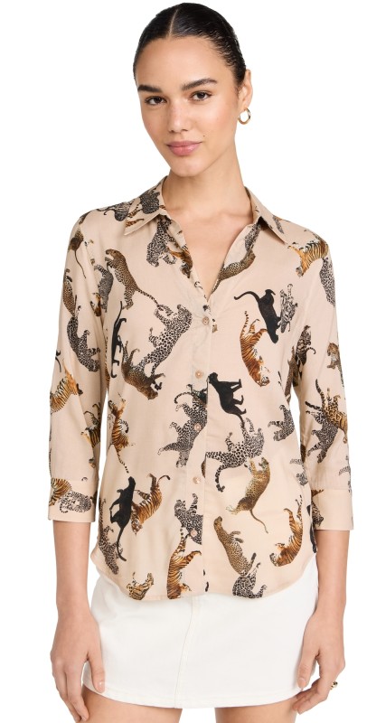 L'AGENCE Camille 3/4 Sleeve Blouse Taupe Multi Mix Tigers