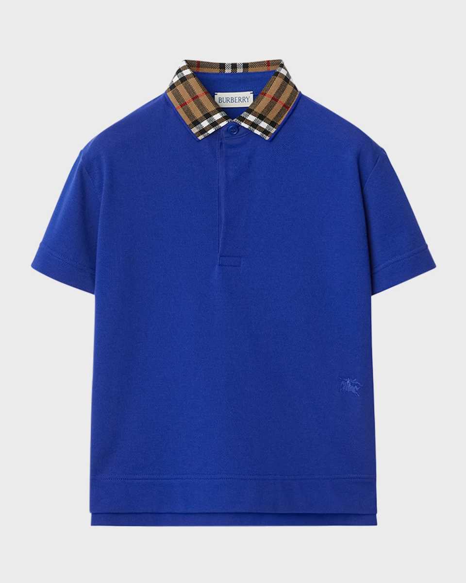Boy's Johane EKD Embroidered Shirt with Check Knitted Collar, Size 3-14