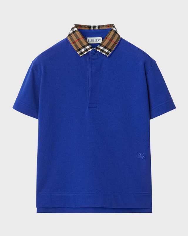 Boy's Johane EKD Embroidered Shirt with Check Knitted Collar, Size 3-14