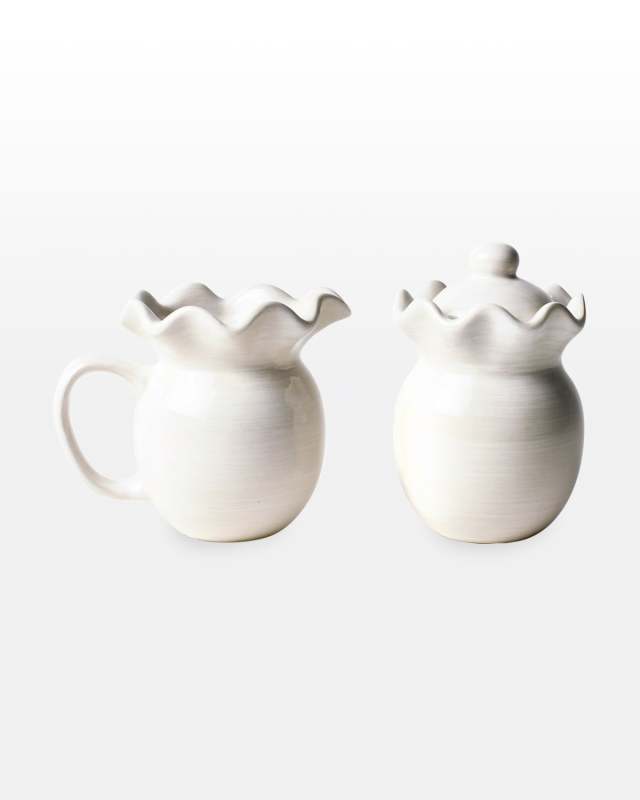 Signature White Ruffle Cream And Sugar Set