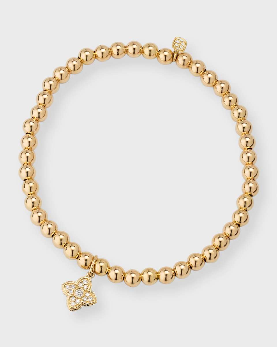 14k Yellow Gold Bead and Mini Diamond Moroccan Charm Bracelet